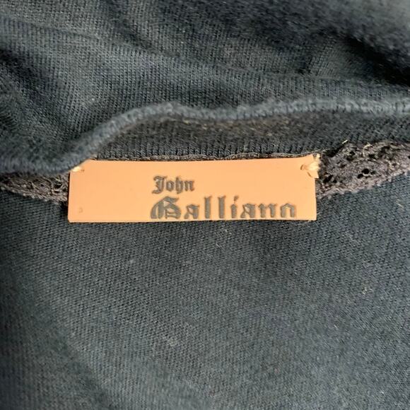 JOHN GALLIANO Size S Black Monogram Print Cotton V-Neck T-shirt - Picture 5 of 9